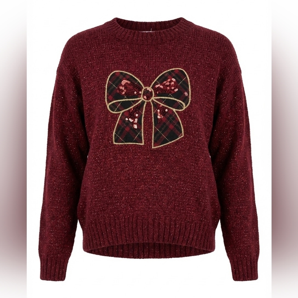 btween Girl Burgandy Sweater with Bow Design Size 8